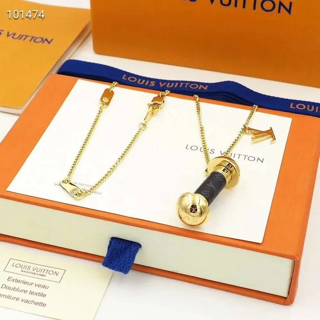 Louis Vuitton Dumbbell Gold Silver Pendant LV Monogram Charm Necklace 8