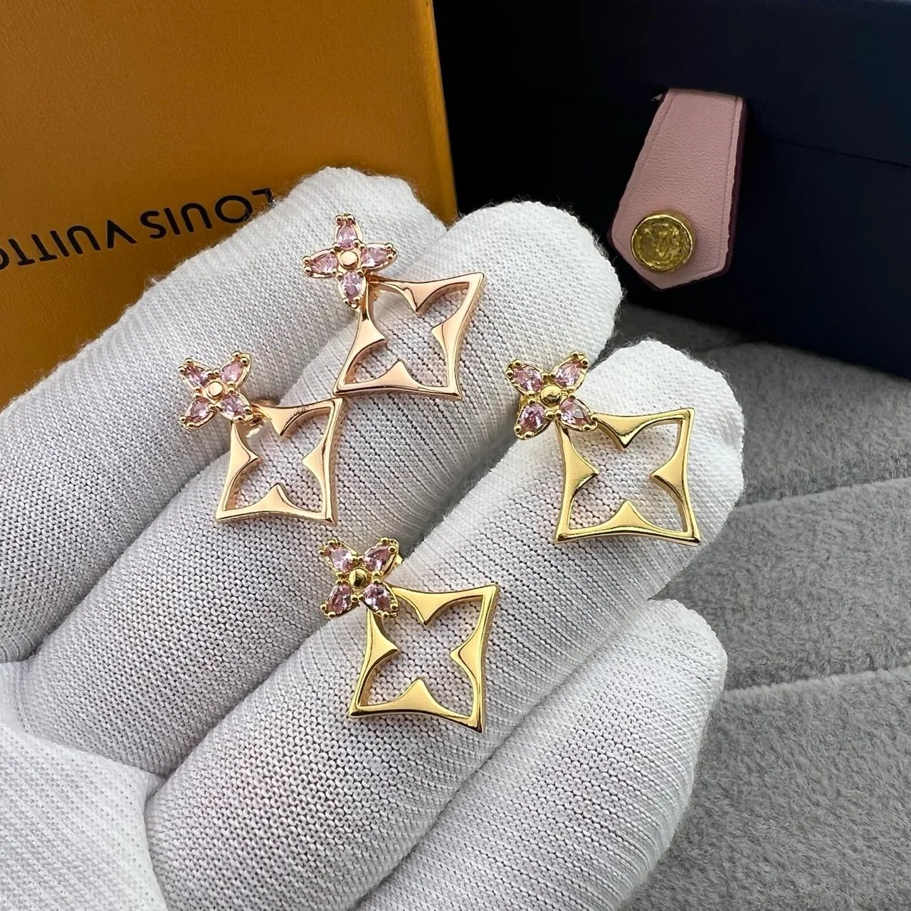 Louis Vuitton aretes florales de oro rosa en metal con pétalos de cristal 7