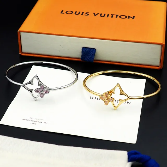 Louis Vuitton Flowergram Strass dourado rosa quatrofolha cortada motivo de flor pulseira 2