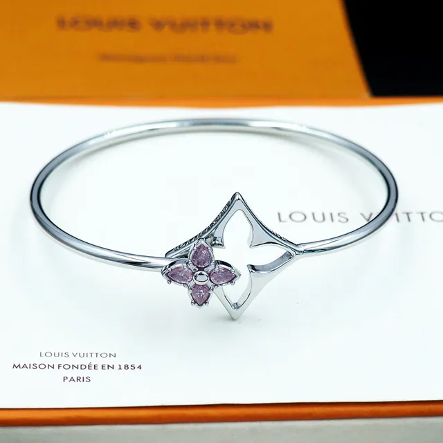 Louis Vuitton Flowergram Strass dourado rosa quatrofolha cortada motivo de flor pulseira 5