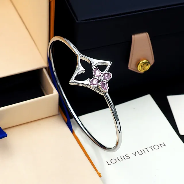 Louis Vuitton Flowergram Strass dourado rosa quatrofolha cortada motivo de flor pulseira 7