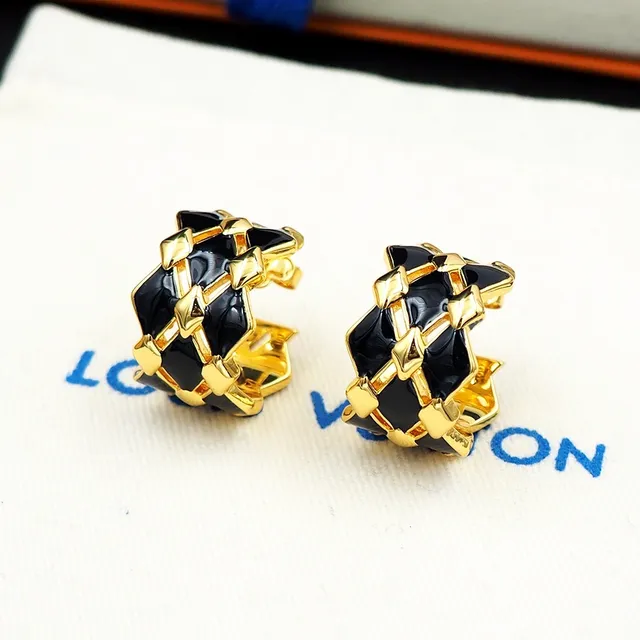 Louis Vuitton Boucles d'oreilles Géométriques en Treillis Émail Noir 2