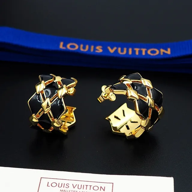 Louis Vuitton Boucles d'oreilles Géométriques en Treillis Émail Noir 3