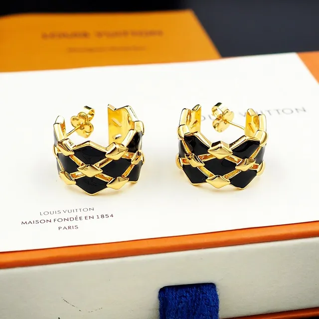 Louis Vuitton Boucles d'oreilles Géométriques en Treillis Émail Noir 4