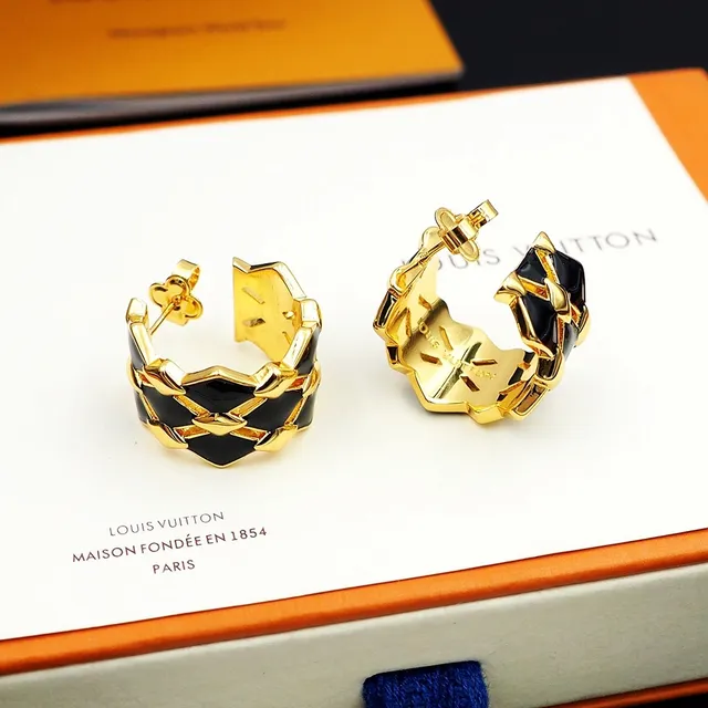 Louis Vuitton Boucles d'oreilles Géométriques en Treillis Émail Noir 5