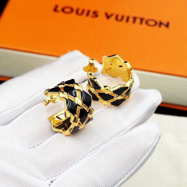 Louis Vuitton Boucles d'oreilles Géométriques en Treillis Émail Noir 6