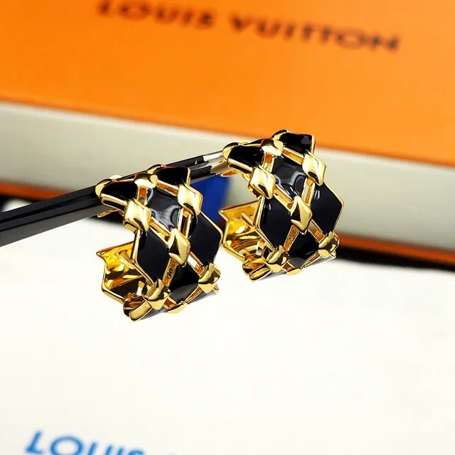 Louis Vuitton Boucles d'oreilles Géométriques en Treillis Émail Noir 7