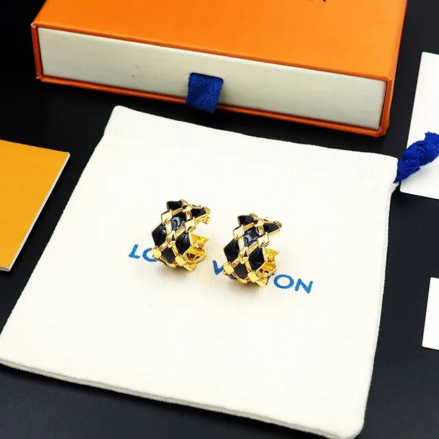 Louis Vuitton Boucles d'oreilles Géométriques en Treillis Émail Noir 8