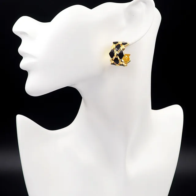 Louis Vuitton Boucles d'oreilles Géométriques en Treillis Émail Noir 9