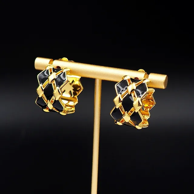 Louis Vuitton Boucles d'oreilles Géométriques en Treillis Émail Noir 10