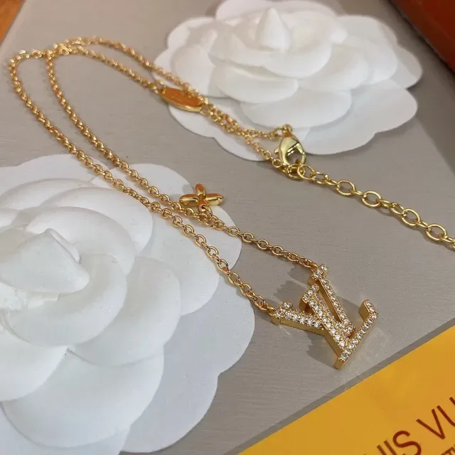 Louis Vuitton Gold Chain Pavé-Set LV Monogram Pendant Necklace 4