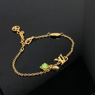 Louis Vuitton سلسلة ذهبية خضراء متشابكة LV مونوغرام سوار تعويذة