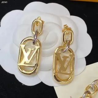 أقراط لويس فتون ذهبي فضي معدني مفتوح LV مونوغرام