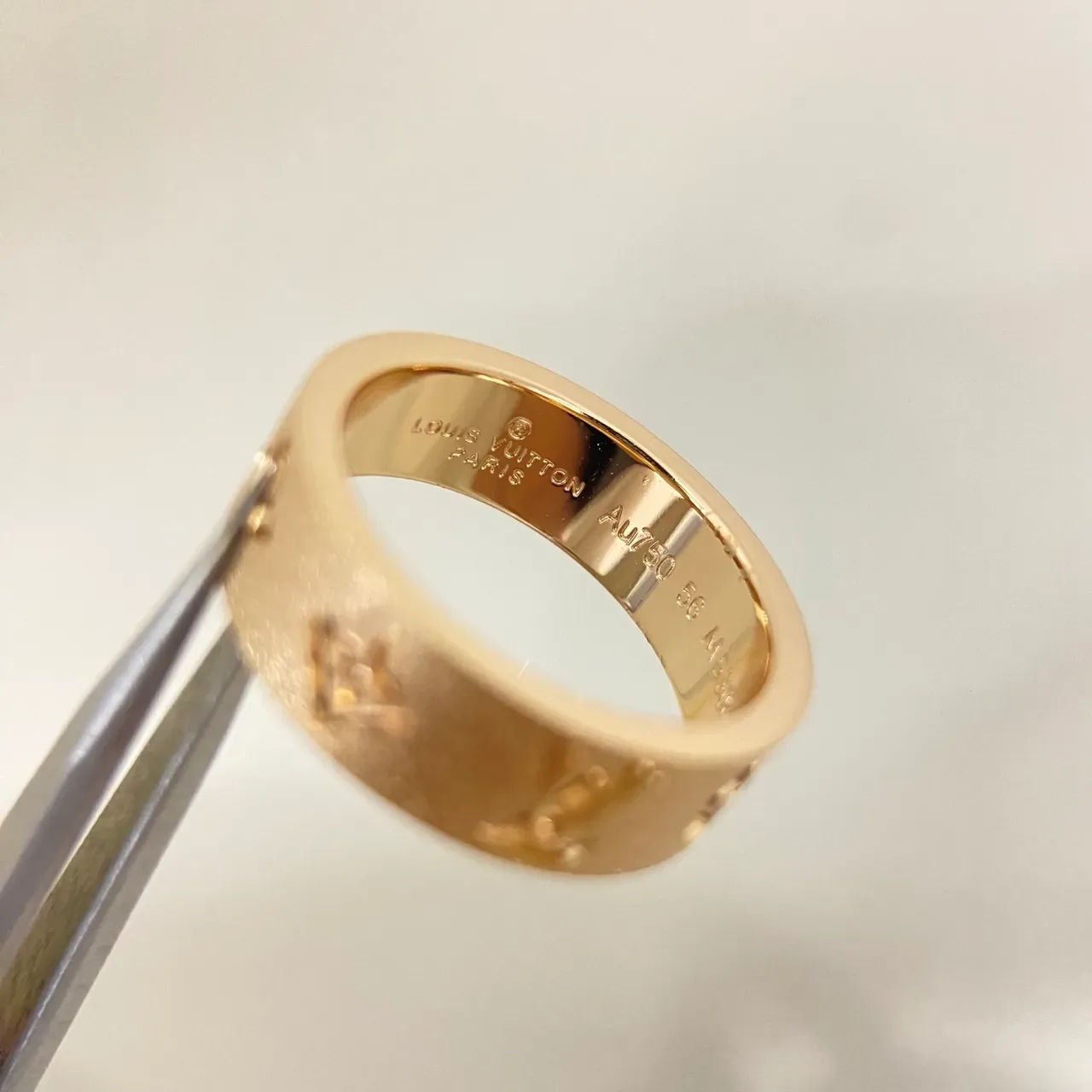 Louis Vuitton Gold Silver Monogram-Engraved Flat-Band Ring 3