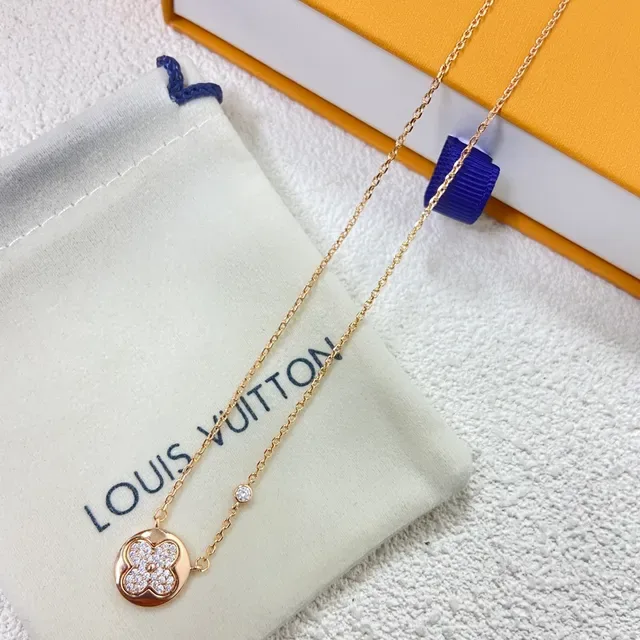 Colar Louis Vuitton pendente floral pavé-set corrente curb fina ouro e prata 4