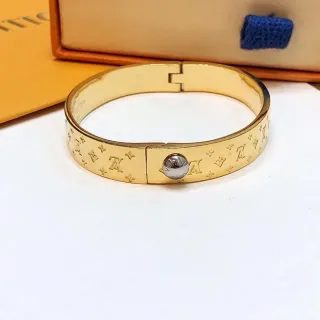 Louis Vuitton Pulsera Oro y Plata Rigida con Bisagras Grabada con Monograma