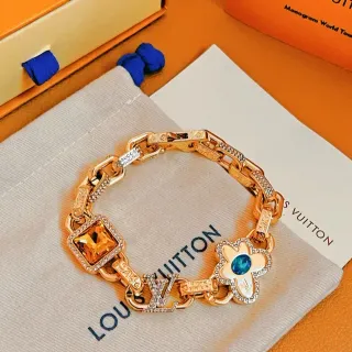 Louis Vuitton Gold-Tone Chain-Link Multistone Pave Crystal Bracelet