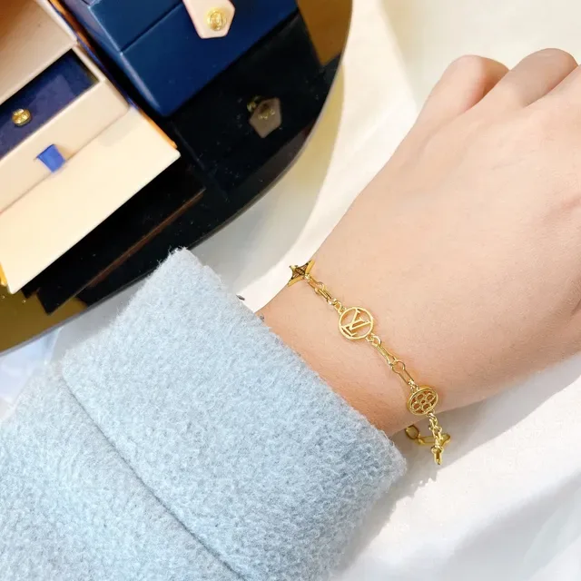 Louis Vuitton Gold-Tone LV Monogram Charm Link Bracelet 5