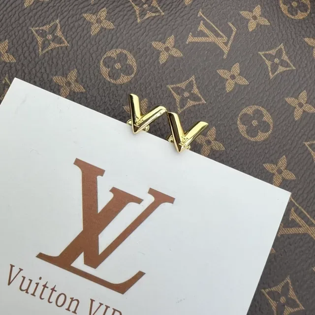 Louis Vuitton Gold-Tone Monogram V-Shape Stud Earrings 4