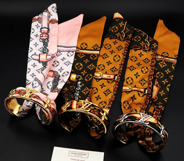 Louis Vuitton Gold-Tone Silk Scarf-Wrapped Monogram Bracelet 4