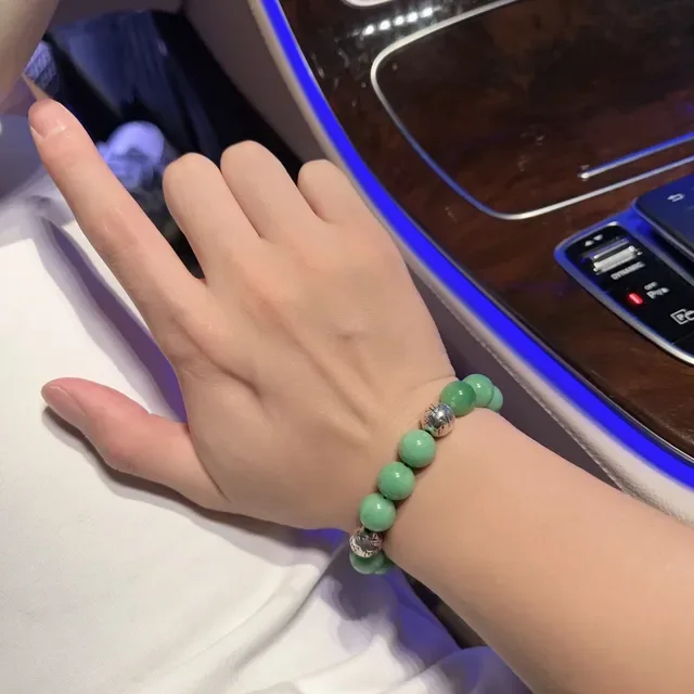 Louis Vuitton Green Jade and Silver Monogram Beaded Bracelet 2