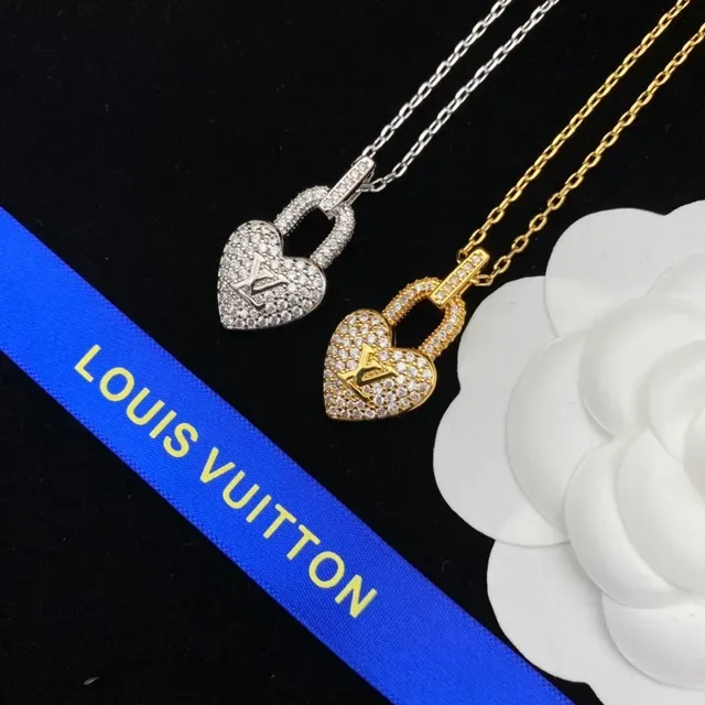 Louis Vuitton Heart Lock Pendentif Or Argent Pierres Pavé-Set Collier de Bail 7