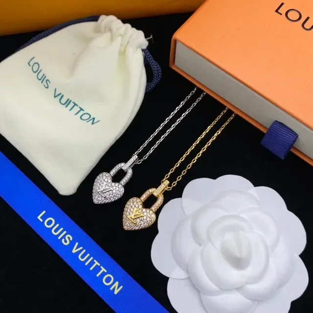 Louis Vuitton Heart Lock Pendentif Or Argent Pierres Pavé-Set Collier de Bail 8