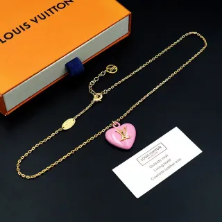 Collar Louis Vuitton Colgante Corazón Cadena Curb Oro Rosa Esmaltado