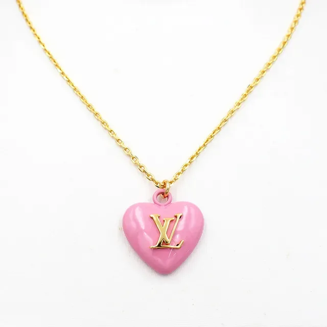 Louis Vuitton হার্ট পেন্ডেন্ট পিঙ্ক গোল্ড কার্ব চেইন এনামেল নেকলেস 6