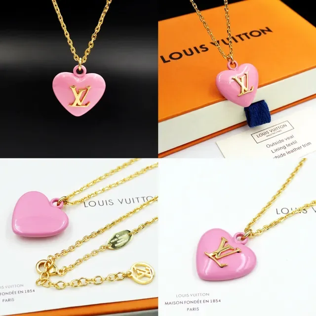 Louis Vuitton হার্ট পেন্ডেন্ট পিঙ্ক গোল্ড কার্ব চেইন এনামেল নেকলেস 8