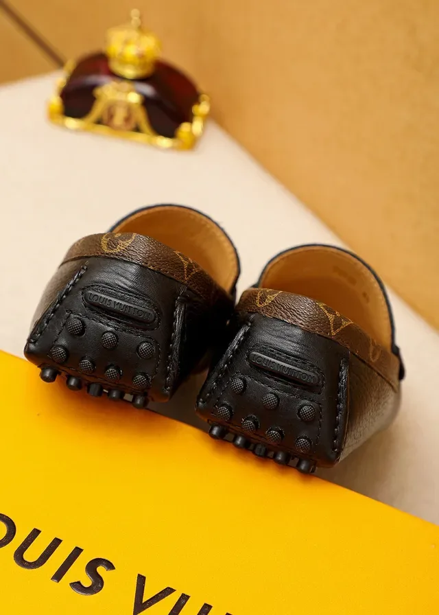 Louis Vuitton Loafer Black Brown Pebbled Leather Monogram Canvas Trim Loafer 3