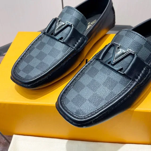 Louis Vuitton Loafer Black Damier Graphite Leather Canvas Loafers 5