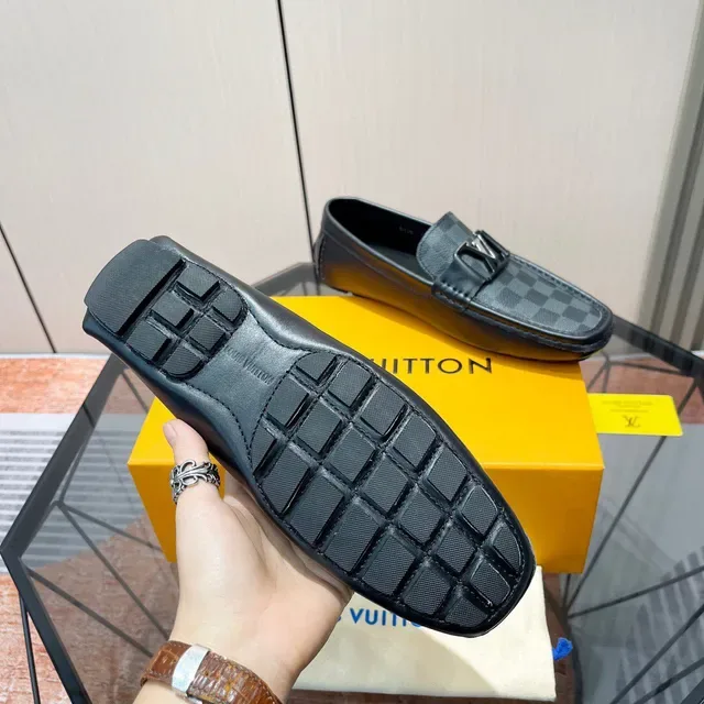 Louis Vuitton Loafer Black Damier Graphite Leather Canvas Loafers 9