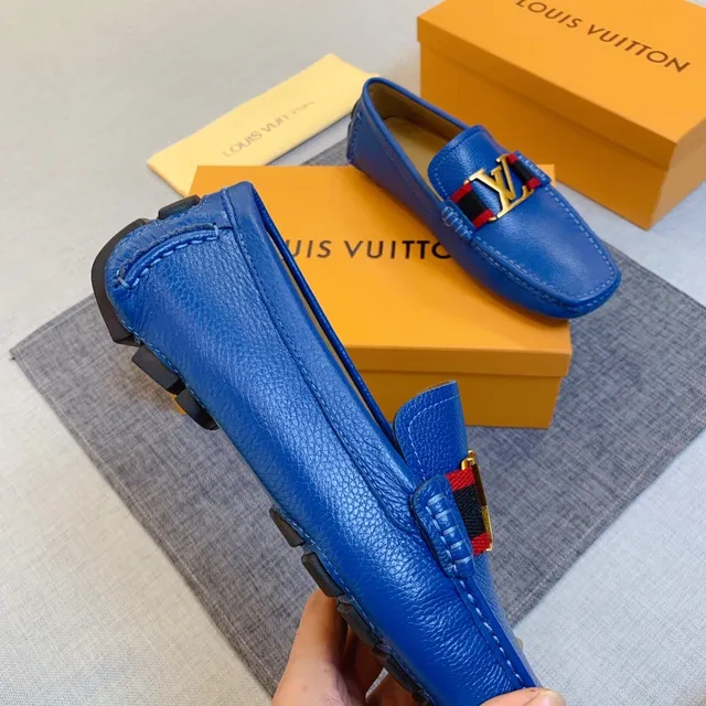 Louis Vuitton Loafer Blue Gold Leather Upper LV Monogram Buckle Loafer 3