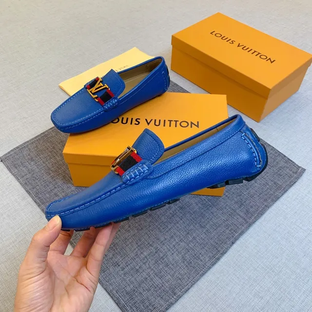 Louis Vuitton Loafer Blue Gold Leather Upper LV Monogram Buckle Loafer 5