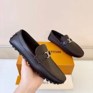 Louis Vuitton Loafer Marrón Negro Cuero Pebbled Correa Hebilla LV