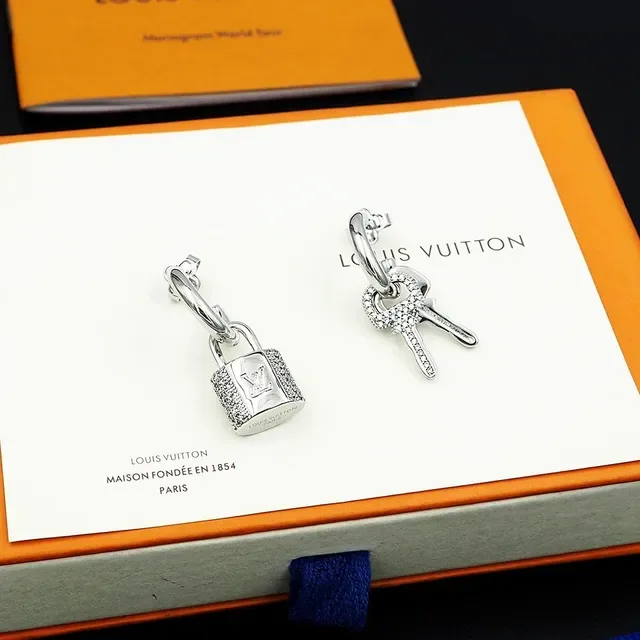 Louis Vuitton Lock & Key Crystal-Pavé Asymmetrical Earrings 4