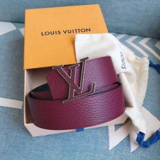 Louis Vuitton LV Initiales Belt Burgundy Pebbled Leather Belt