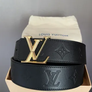 Louis Vuitton LV Initiales Black Gold Embossed Monogram Hardware Leather Belt