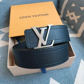 Louis Vuitton LV Initiales 蓝色纹理皮革腰带