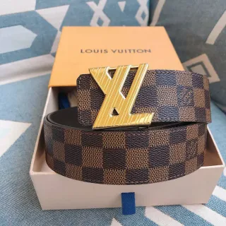 Louis Vuitton LV Initiales Damier Ebène चमड़ा बेल्ट
