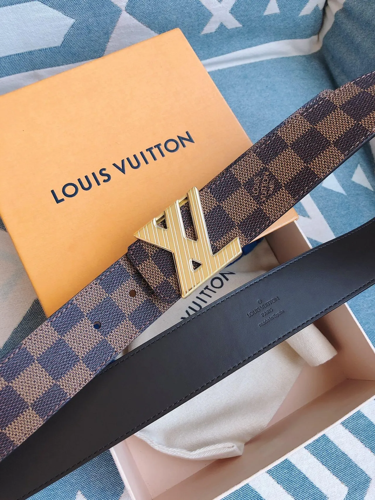 Louis Vuitton LV Initiales Damier Ebène حزام جلد 3