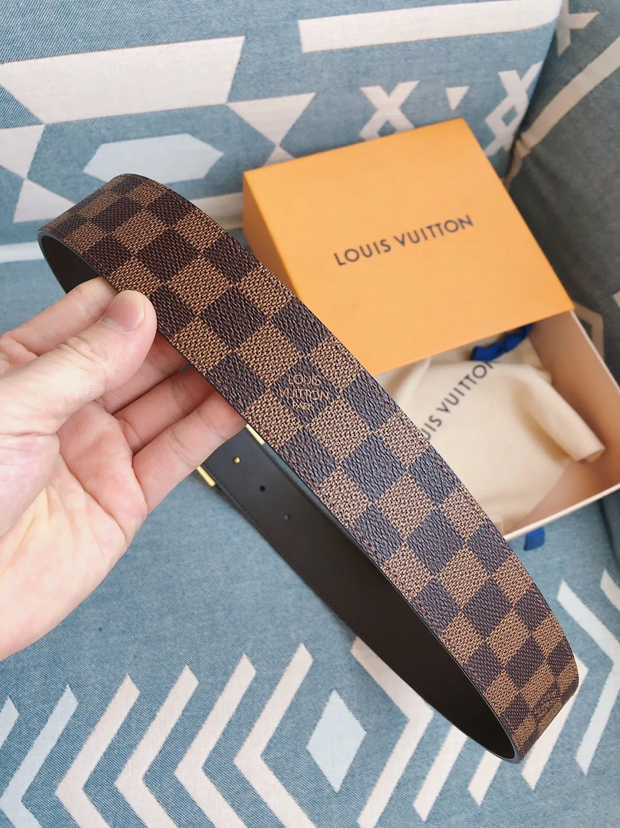 Louis Vuitton LV Initiales Damier Ebène حزام جلد 5