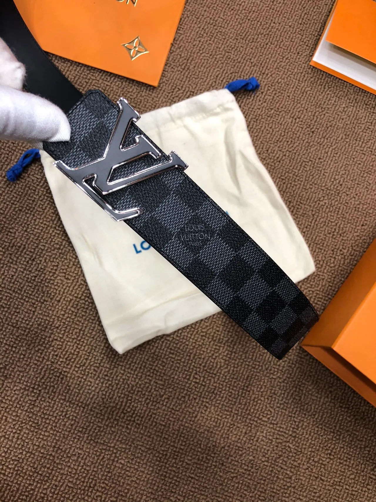 Louis Vuitton LV Initiales Damier Graphite Leather Belt 6