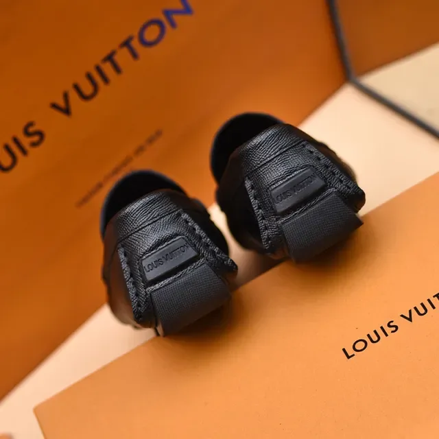 Louis Vuitton LV Loafer Black Grained Leather Metal Logo Loafers 2