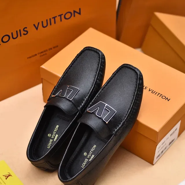 Louis Vuitton LV Loafer Black Grained Leather Metal Logo Loafers 3