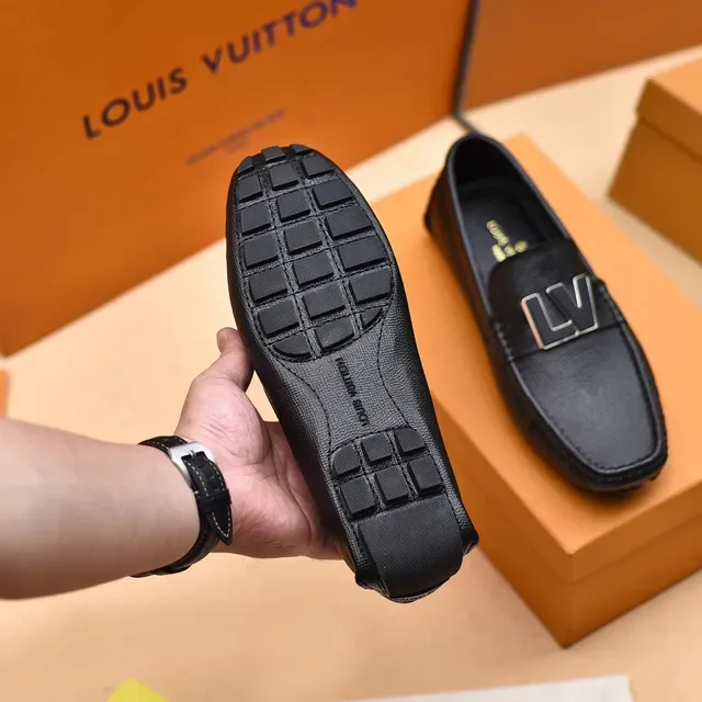 Louis Vuitton LV Loafer Black Grained Leather Metal Logo Loafers 4