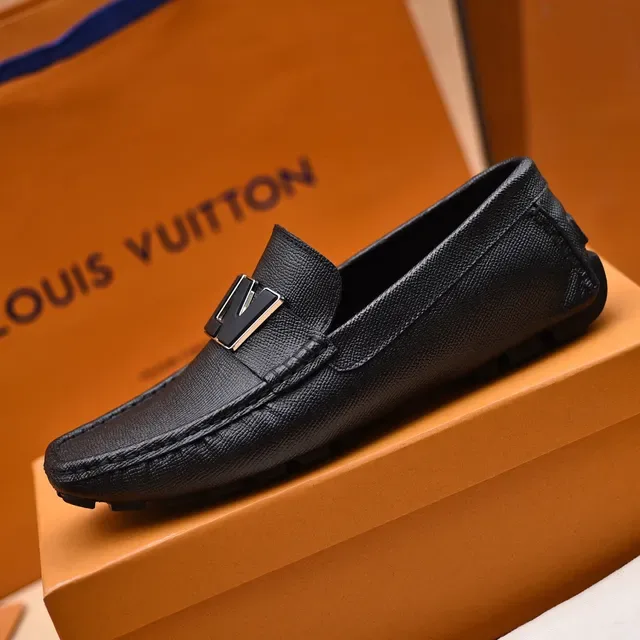 Louis Vuitton LV Loafer Black Grained Leather Metal Logo Loafers 6