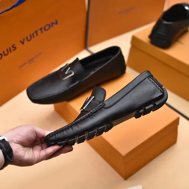 Louis Vuitton LV Loafer Black Grained Leather Metal Logo Loafers 7