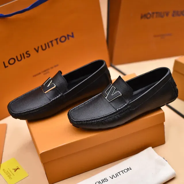 Louis Vuitton LV Loafer Black Grained Leather Metal Logo Loafers 8